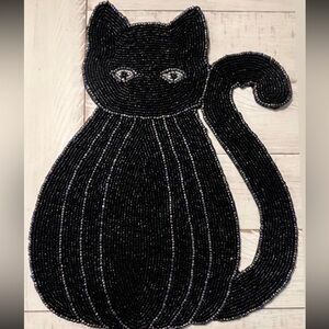2 Rachel Zoe Halloween Beaded Charger Placemats Black Cat